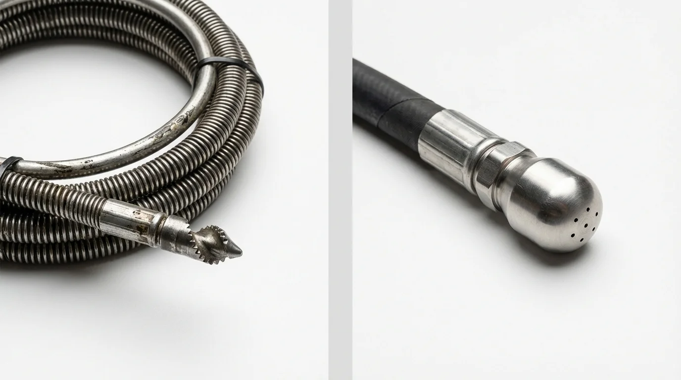 Drain snake cable and hydro jetting nozzle used for drain cleaning in Mesquite, NM