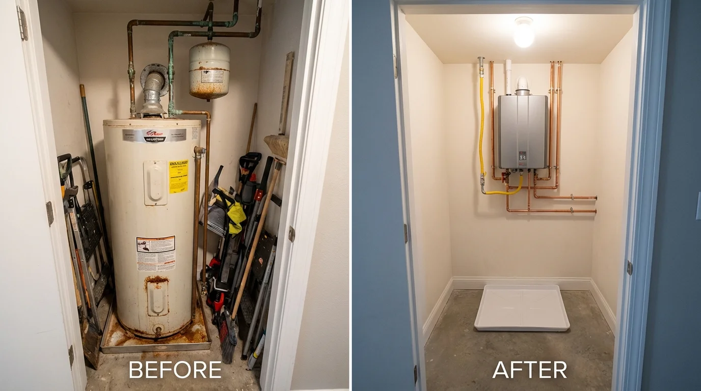 Tank water heater versus wall-mounted tankless unit comparison for Mesquite, NM homeowners